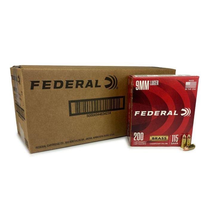 Federal Champion Handgun Ammunition 9mm Luger 115 gr FMJ 1125 fps 1000/ct Case(5-200/ct) Federal Champion Handgun Ammunition 9mm Luger 115 gr FMJ 1125 fps 1000/ct Case(5-200/ct)