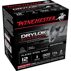 Winchester Super-X Drylok Super Steel Shotshells 12 ga 3″ 1-3/8 oz 1375 fps #2 25/ct