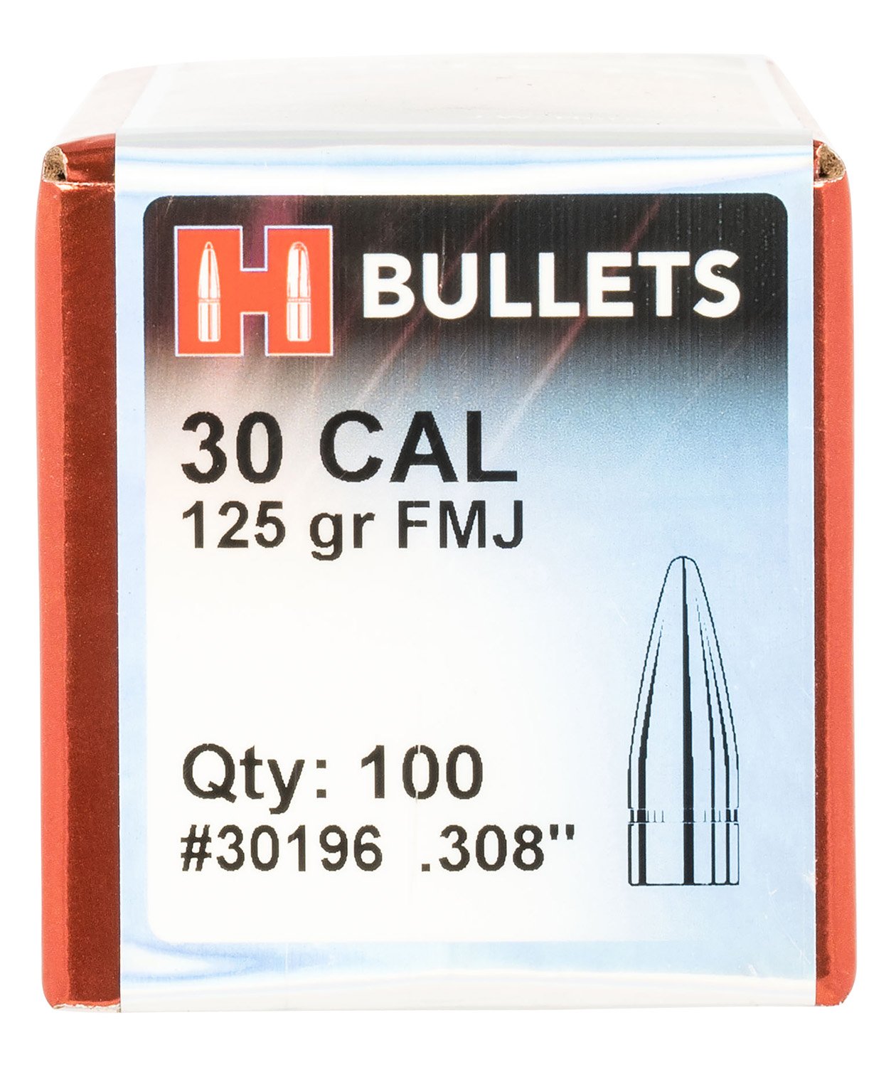 Hornady 30196 FMJ 30 Cal .308 125 gr Full Metal Jacket 100 Per Box/ 25 Case Hornady 30196 FMJ 30 Cal .308 125 gr Full Metal Jacket 100 Per Box/ 25 Case
