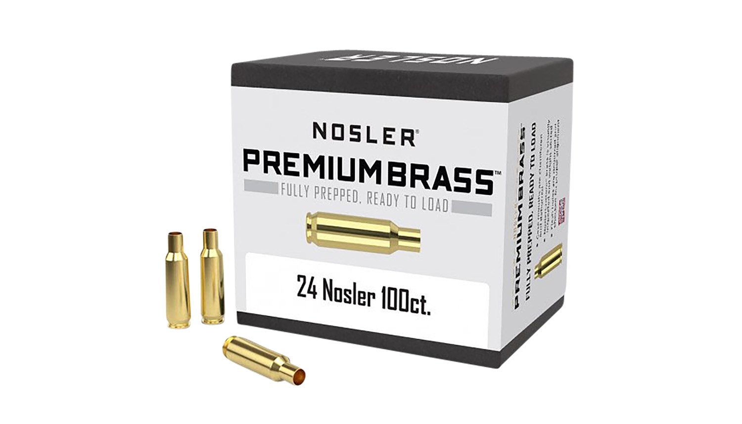 Nosler 10085 Premium Brass Unprimed Cases 24Nosler Rifle Brass 100/Box Nosler 10085 Premium Brass Unprimed Cases 24Nosler Rifle Brass 100/Box
