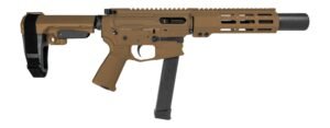 Shark Coast Tactical SCC06735SPFDE9 Sneeky Pete 9mm Luger 30+1 5.50″ Black Melonite Threaded Barrel, Flat Dark Earth Cerakote Receiver, SB Tactical SBA3 Brace
