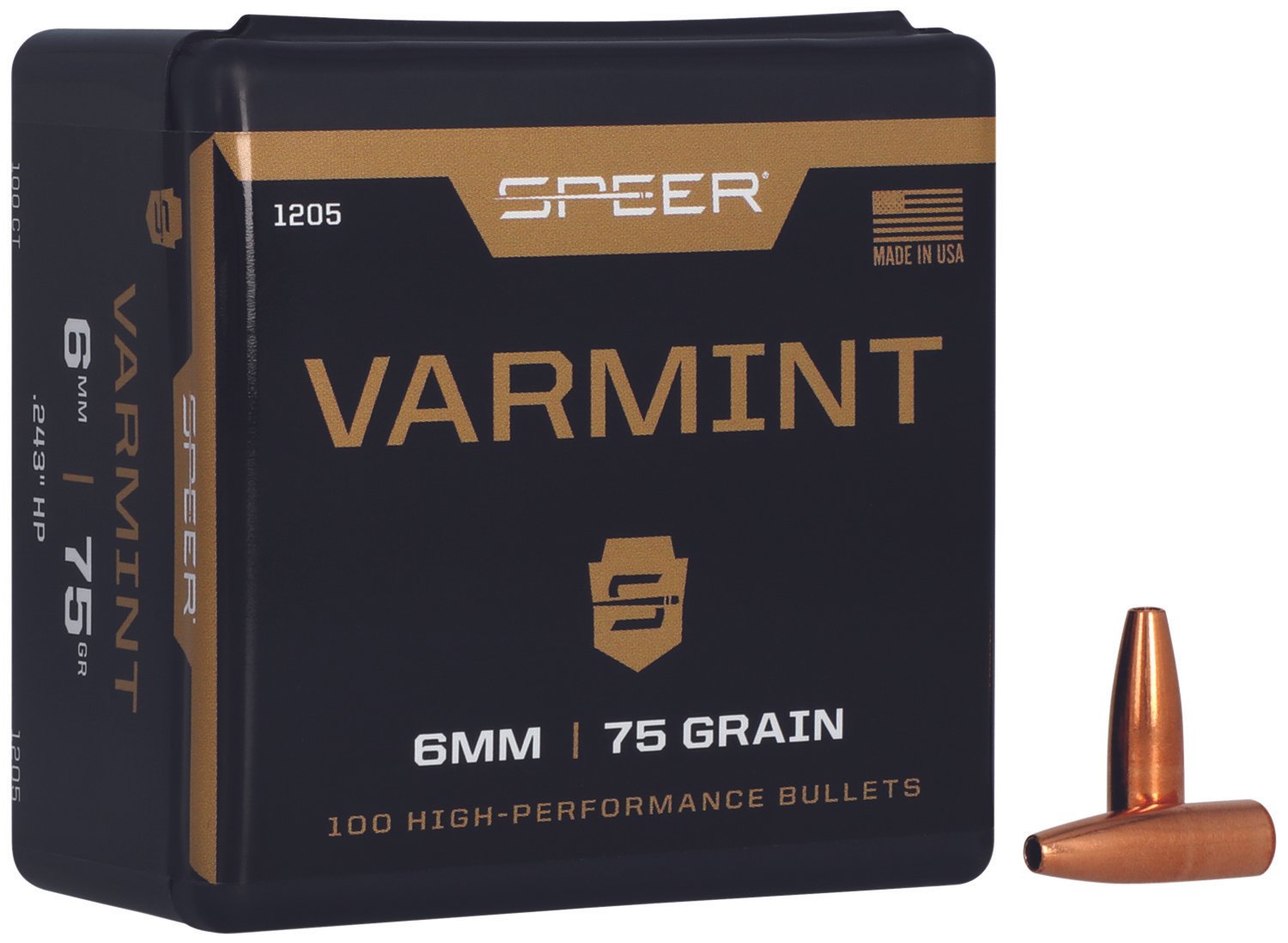 Speer 1205 Varmint 6mm 75gr Jacketed Hollow Point 100 Per Box/5 Case