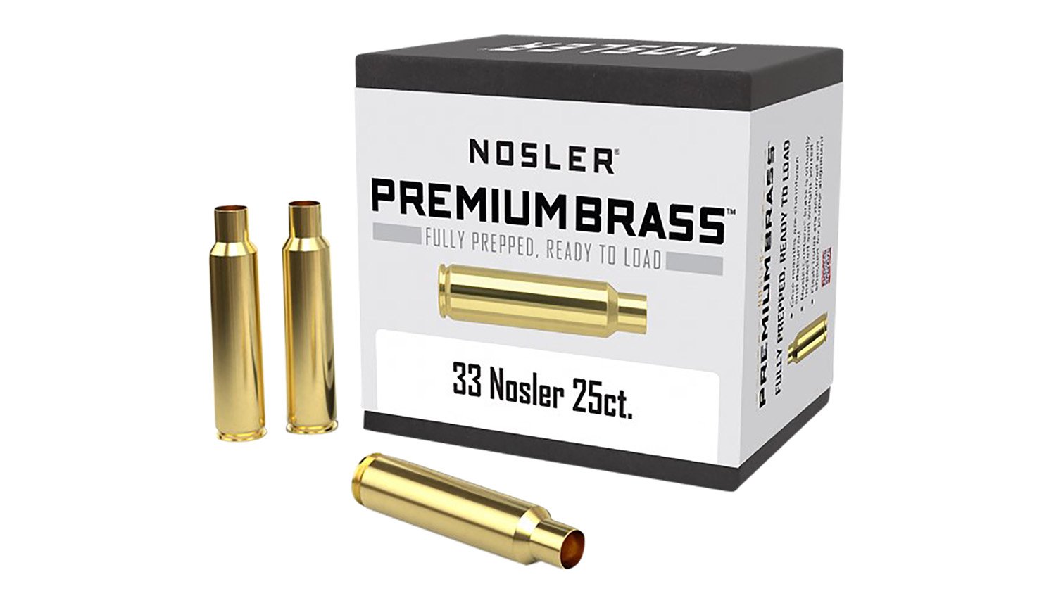 Nosler 10222 Premium Brass Unprimed Cases 33Nosler Rifle Brass 25/Box Nosler 10222 Premium Brass Unprimed Cases 33Nosler Rifle Brass 25/Box