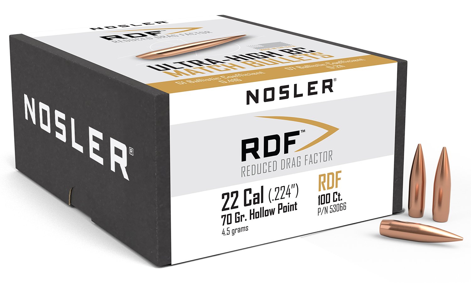 Nosler 53066 RDF Match 22Cal 70gr Hollow Point Boat Tail 100/Box Nosler 53066 RDF Match 22Cal 70gr Hollow Point Boat Tail 100/Box