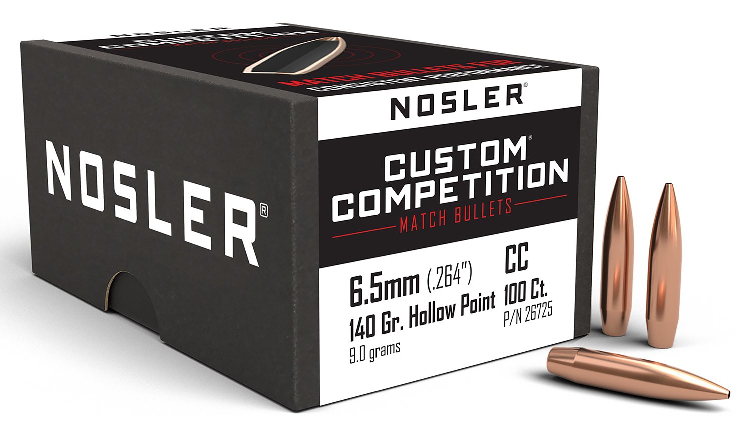 Nosler 26725 Custom Competition 6.5Creedmoor 140gr Hollow Point Boat Tail 100/Box Nosler 26725 Custom Competition 6.5Creedmoor 140gr Hollow Point Boat Tail 100/Box