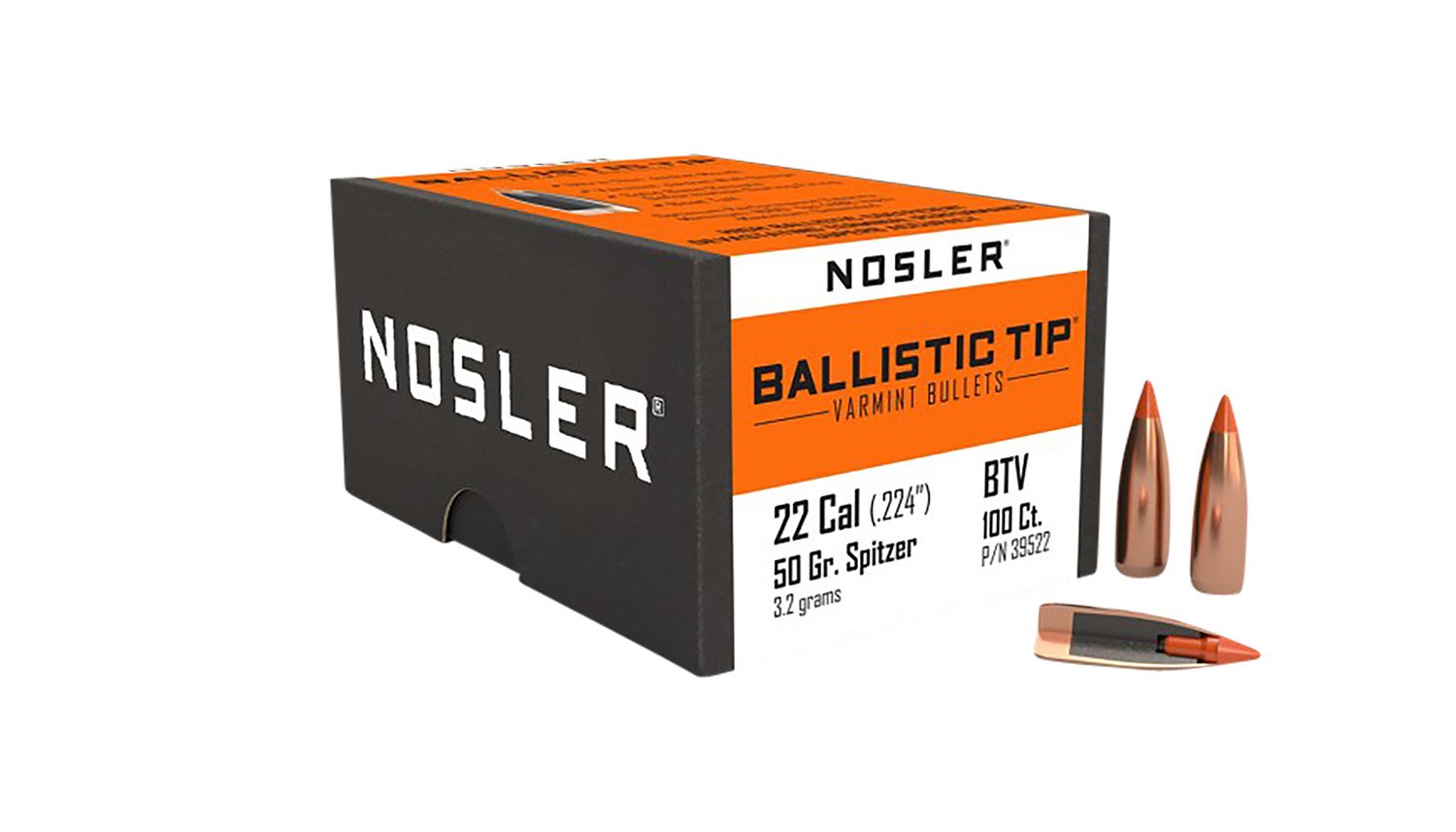 Nosler 39522 Ballistic Tip 22Cal 50gr Spitzer Point 100/Box Nosler 39522 Ballistic Tip 22Cal 50gr Spitzer Point 100/Box