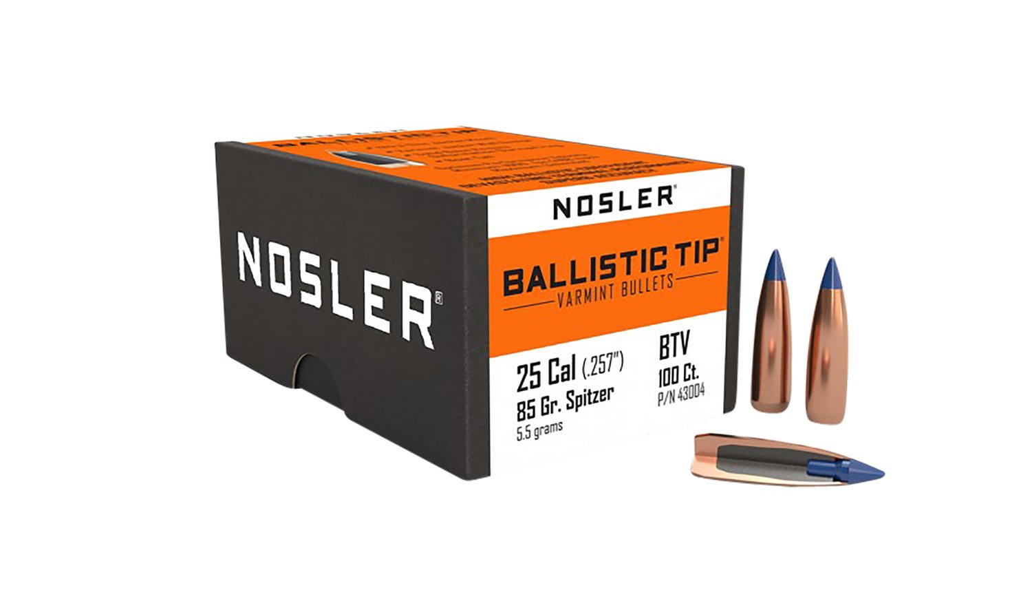 Nosler 43004 Ballistic Tip 25Cal 85gr Spitzer Point 100/Box Nosler 43004 Ballistic Tip 25Cal 85gr Spitzer Point 100/Box