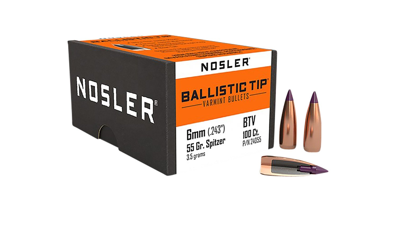 Nosler 24055 Ballistic Tip 6mm 55gr Spitzer 100/Box Nosler 24055 Ballistic Tip 6mm 55gr Spitzer 100/Box