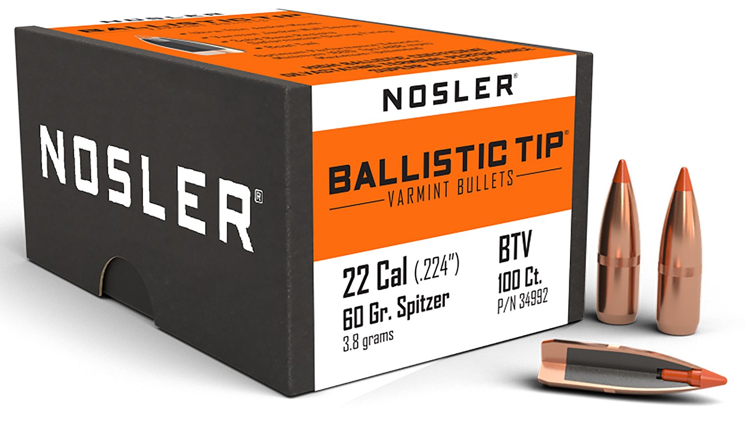 Nosler 34992 Ballistic Tip 22Cal 60gr Spitzer 100/Box Nosler 34992 Ballistic Tip 22Cal 60gr Spitzer 100/Box