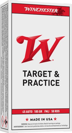 Winchester Ammo USA45A USA  45ACP 185gr Full Metal Jacket Flat Nose 50 Per Box/10 Case