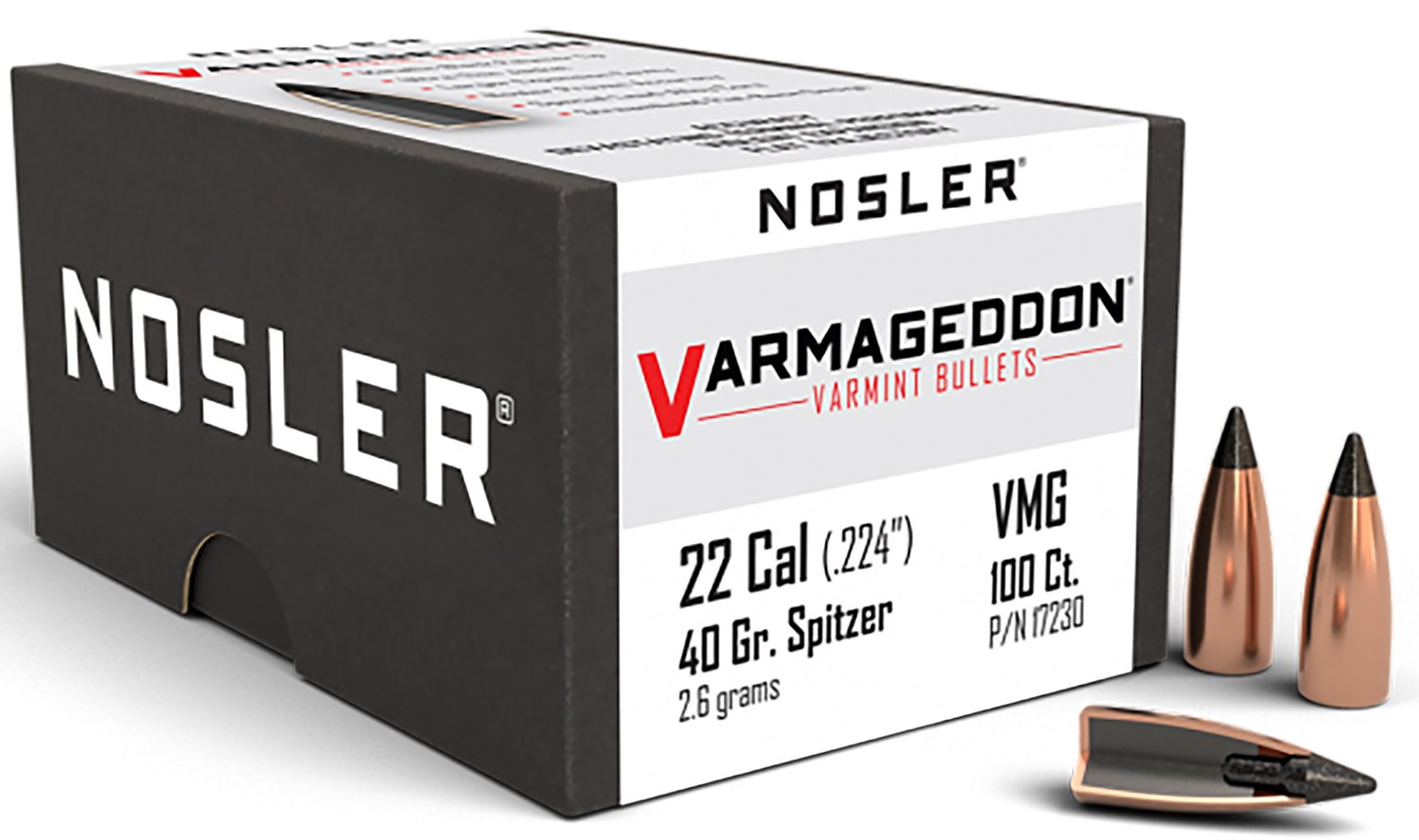 Nosler 17230 Varmageddon 22Cal 40gr Flat Base Tipped 100/Box Nosler 17230 Varmageddon 22Cal 40gr Flat Base Tipped 100/Box