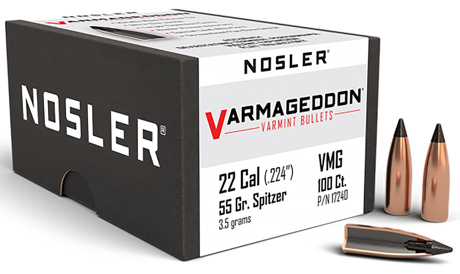 Nosler 17240 Varmageddon 22Cal 55gr Flat Base Tipped 100/Box Nosler 17240 Varmageddon 22Cal 55gr Flat Base Tipped 100/Box