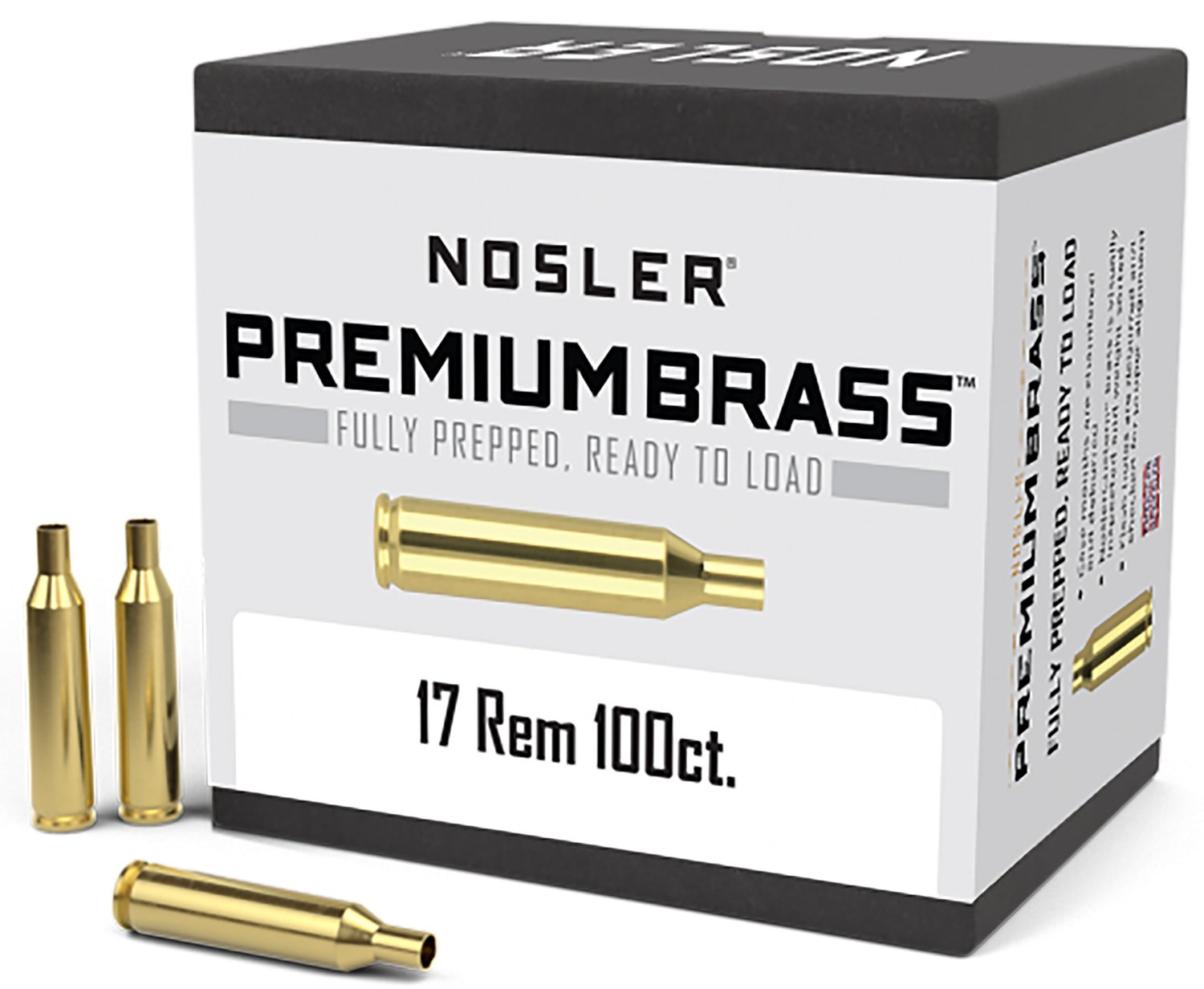 Nosler 10128 Premium Brass Unprimed Cases 17Rem Rifle Brass 100/Box Nosler 10128 Premium Brass Unprimed Cases 17Rem Rifle Brass 100/Box