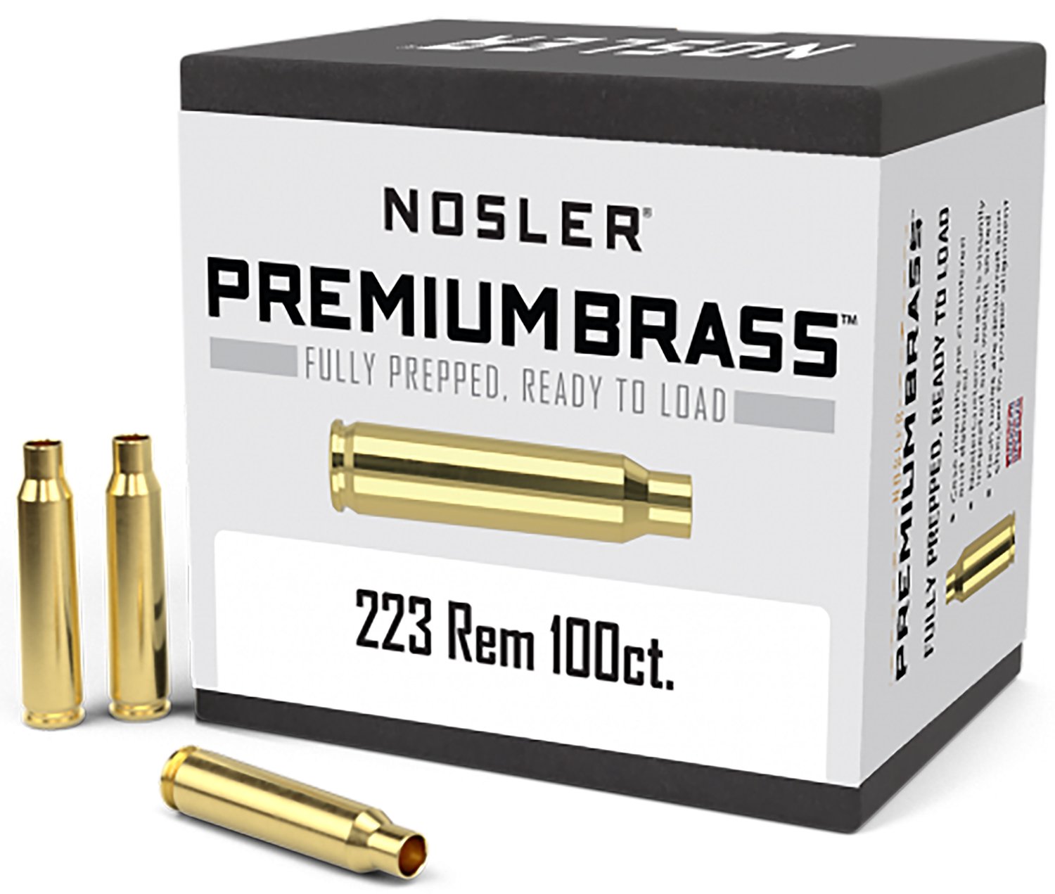 Nosler 10098 Premium Brass Unprimed Cases 223Rem Rifle Brass 100/Box Nosler 10098 Premium Brass Unprimed Cases 223Rem Rifle Brass 100/Box