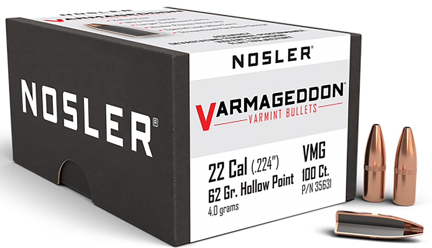 Nosler 35631 Varmageddon 22Cal 62gr Flat Base Hollow Point 100/Box Nosler 35631 Varmageddon 22Cal 62gr Flat Base Hollow Point 100/Box