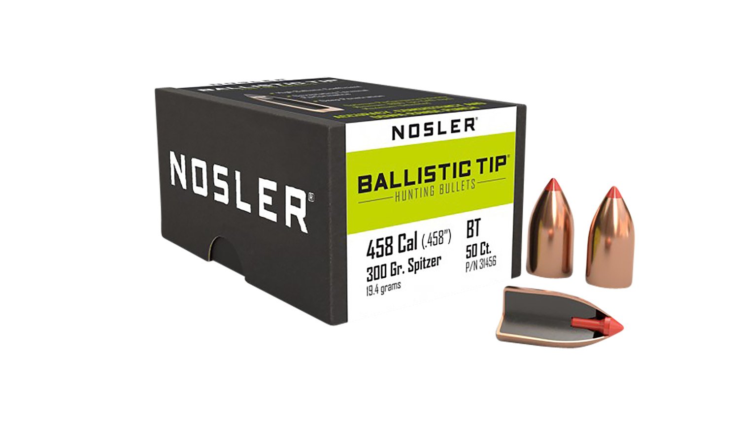 Nosler 31456 Ballistic Tip 458Cal 300gr Spitzer Point 50/Box Nosler 31456 Ballistic Tip 458Cal 300gr Spitzer Point 50/Box