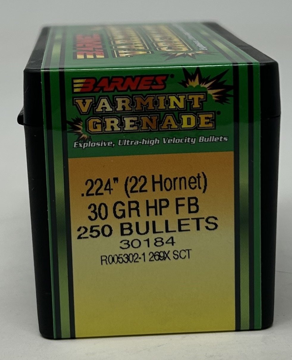 Barnes 22 Cal (.224 Dia) Reloading Bullets For 22 Hornet Varmint Grenade Copper B30184 30 Grain Frangible Hollow Point 250 Pieces