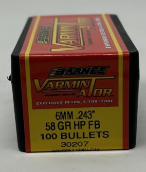 Barnes 6mm (.243 Dia) Reloading Bullets Varmin-A-Tor B30207 58 Grain Flat Base Hollow Point 100 Pieces