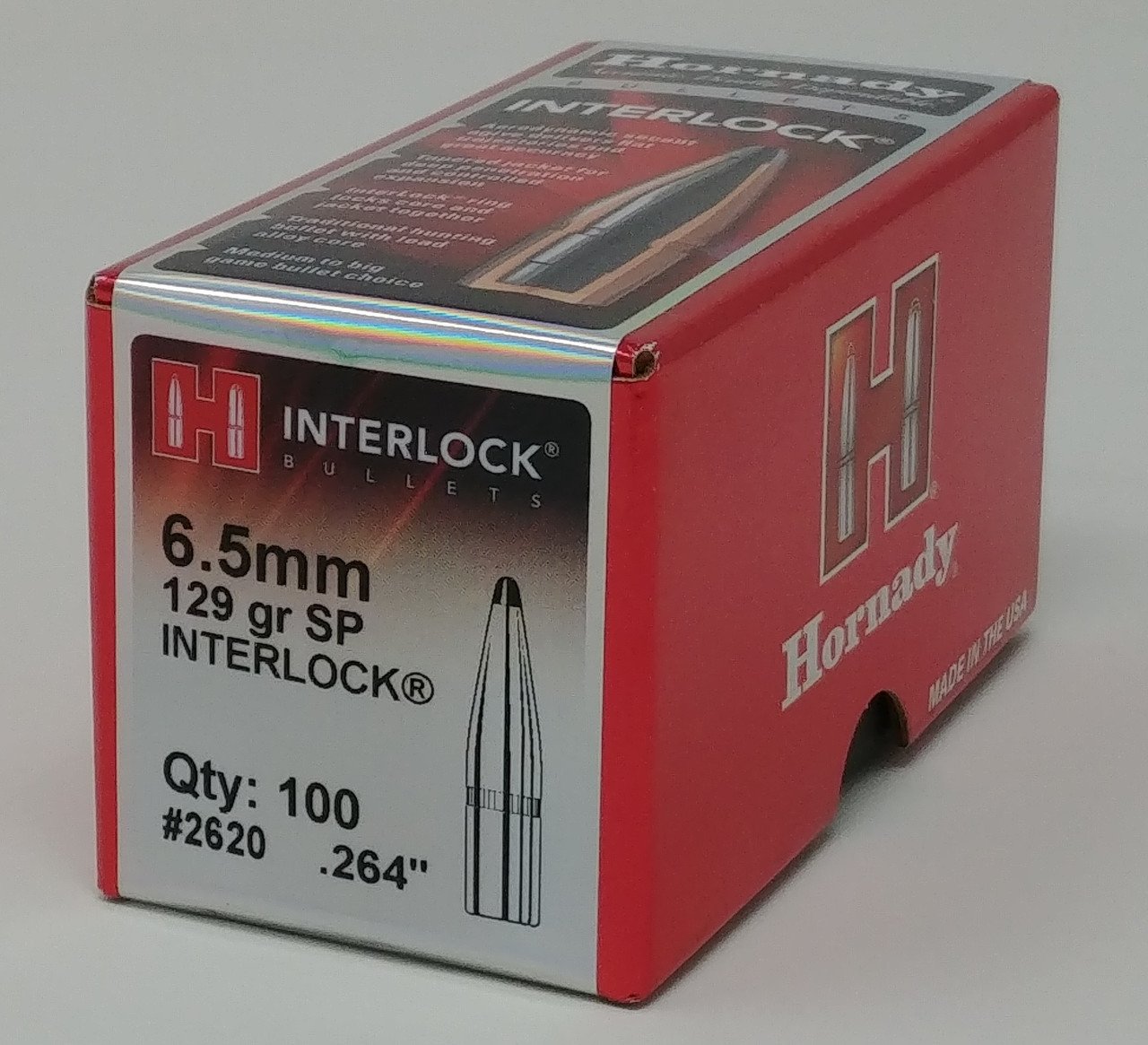 Hornady Interlock Reloading Bullets 6.5mm Caliber H2620 (0.264″) 129 Grain Soft Point 100 Pieces Hornady Interlock Reloading Bullets 6.5mm Caliber H2620 (0.264″) 129 Grain Soft Point 100 Pieces