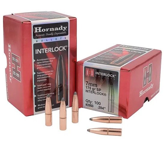 Hornady 7mm (.284 Dia) Reloading Bullets H2850 175 Grain Interlock Soft Point 100 Pieces Hornady 7mm (.284 Dia) Reloading Bullets H2850 175 Grain Interlock Soft Point 100 Pieces