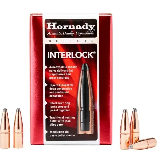 Hornady 30 Cal (.308 Dia) Reloading Bullets H3035 150 Grain Interlock RN Soft Point 100 Pieces Hornady 30 Cal (.308 Dia) Reloading Bullets H3035 150 Grain Interlock RN Soft Point 100 Pieces