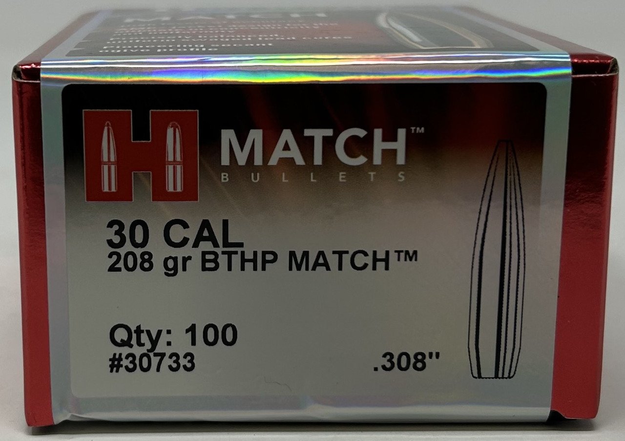 Hornady 30 Cal (.308 Dia) Reloading Bullets Match H30733 208 Grain Boat Tail Hollow Point 100 Pieces Hornady 30 Cal (.308 Dia) Reloading Bullets Match H30733 208 Grain Boat Tail Hollow Point 100 Pieces