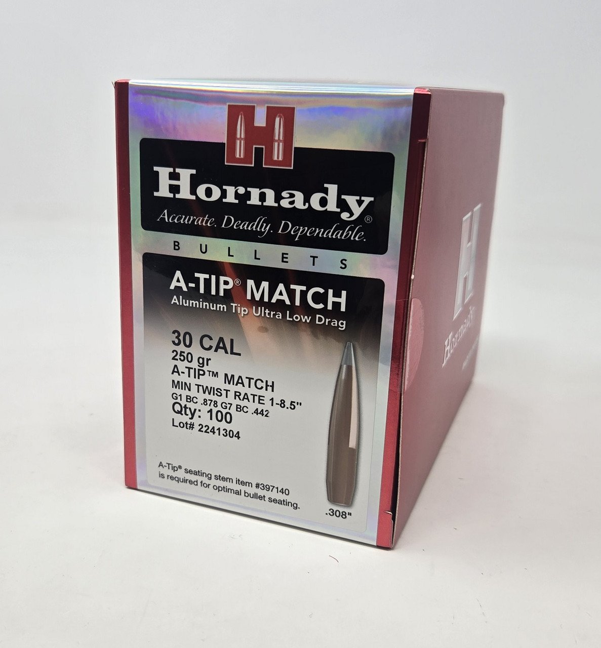 Hornady 30 Cal (.308 Dia) Reloading Bullets H3092 250 Grain A-Tip Match 100 Pieces Hornady 30 Cal (.308 Dia) Reloading Bullets H3092 250 Grain A-Tip Match 100 Pieces