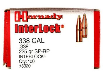 Hornady 338 Cal (.338 Dia) Reloading Bullets H3320 225 Grain Interlock Soft Point 100 Pieces Hornady 338 Cal (.338 Dia) Reloading Bullets H3320 225 Grain Interlock Soft Point 100 Pieces