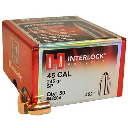 Hornady 45 Cal (.452 Dia) Reloading Bullets H45204 245 Grain Interlock Soft Point 50 Pieces Hornady 45 Cal (.452 Dia) Reloading Bullets H45204 245 Grain Interlock Soft Point 50 Pieces