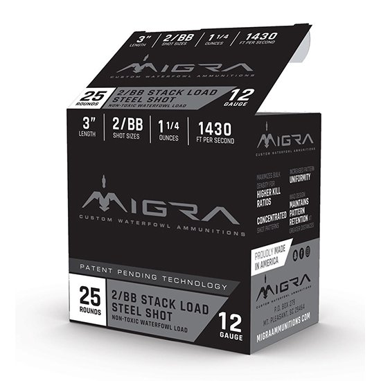 MIGRA STAXD STEEL 12GA 3 1.25OZ #2-BB 25/10 MIGRA STAXD STEEL 12GA 3 1.25OZ #2-BB 25/10