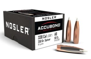 Nosler Accubond 338 Caliber (.338″) Spitzer 250 Grain Ballistic Tip Reloading Bullets 50 Pieces