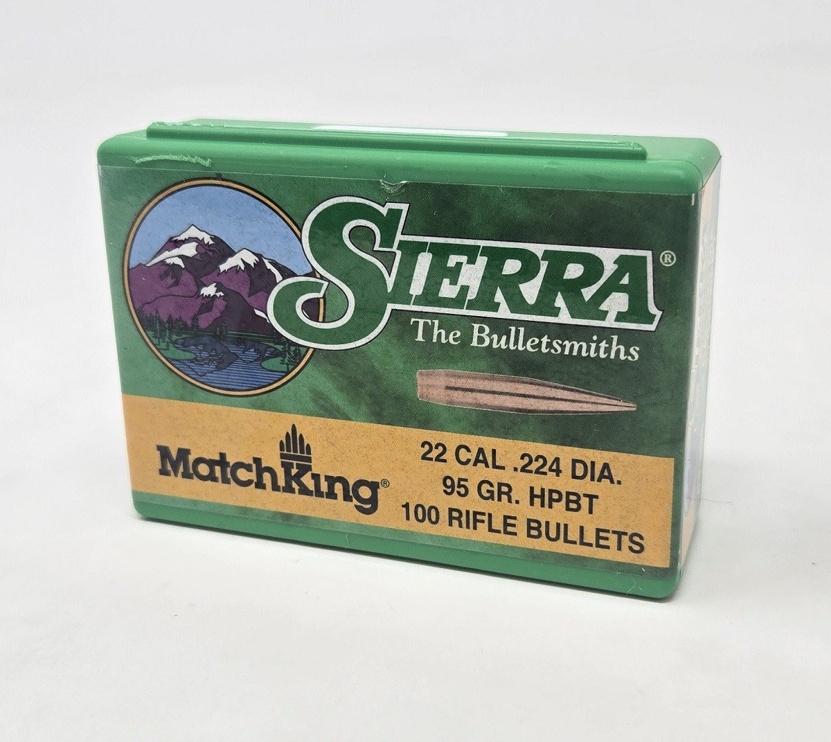 Sierra 22 Cal (.224 Dia) Reloading Bullets Matchking SRAA1396 95 Grain Hollow Point Boat Tail 100 Pieces Sierra 22 Cal (.224 Dia) Reloading Bullets Matchking SRAA1396 95 Grain Hollow Point Boat Tail 100 Pieces