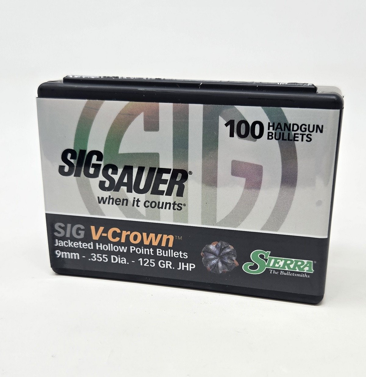 Sierra 9mm (.355 Dia) Reloading Bullets SRAA9925 125 Grain V-Crown Jacketed Hollow Point 100 Pieces Sierra 9mm (.355 Dia) Reloading Bullets SRAA9925 125 Grain V-Crown Jacketed Hollow Point 100 Pieces