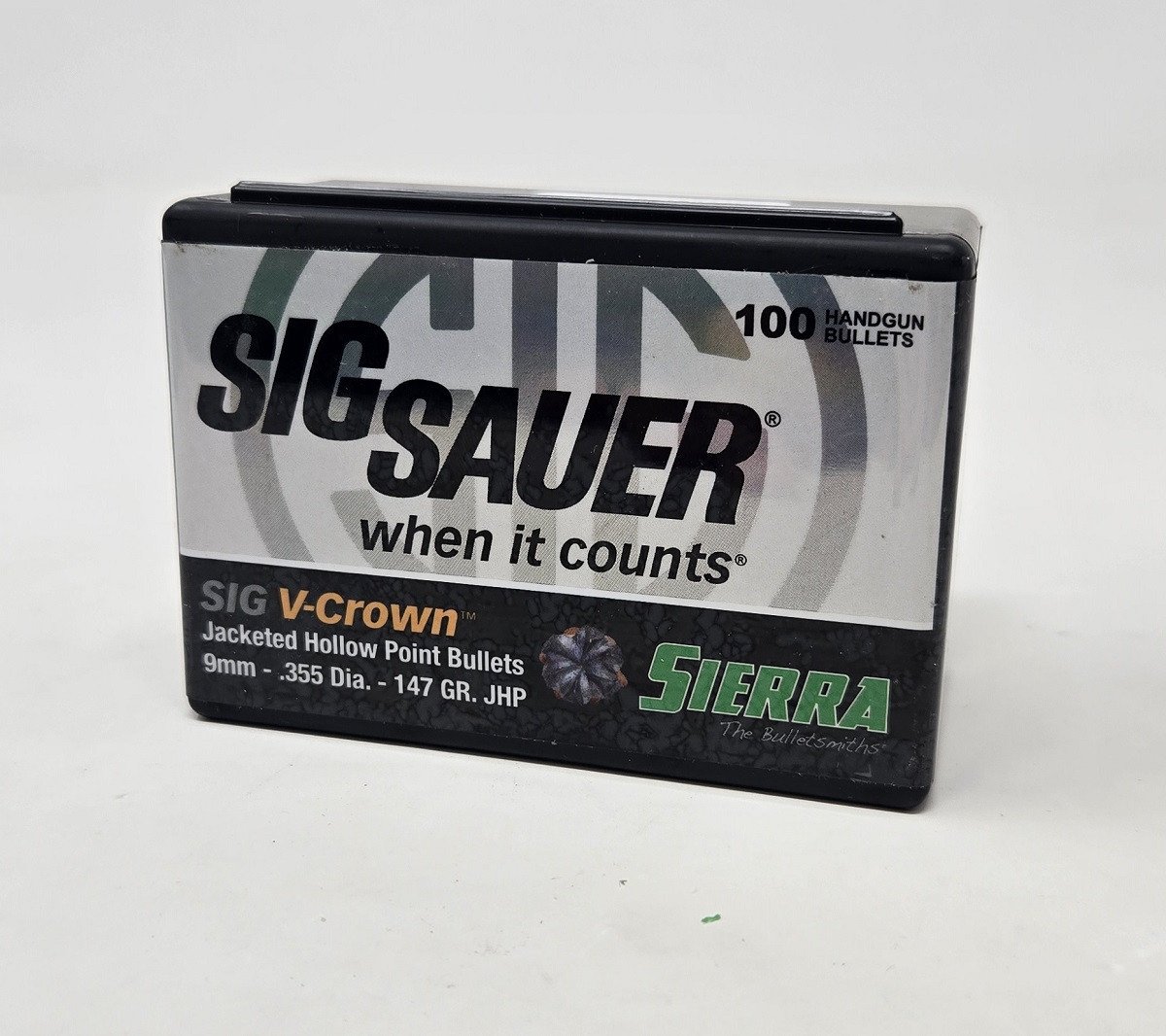 Sierra 9mm (.355 Dia) Reloading Bullets SRAA9947 147 Grain V-Crown Jacketed Hollow Point 100 Pieces Sierra 9mm (.355 Dia) Reloading Bullets SRAA9947 147 Grain V-Crown Jacketed Hollow Point 100 Pieces