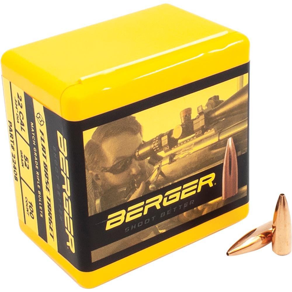 Berger Match Grade Target Bullets .22 cal .224″ 52 gr FB Target 100/ct Berger Match Grade Target Bullets .22 cal .224″ 52 gr FB Target 100/ct