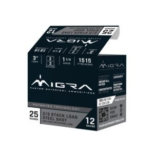 Migra Steel Waterfowl Stacked Shotshell 12ga 3″ 1-1/4 oz 1515 fps #2 25/ct