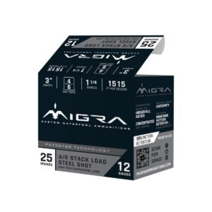 Migra Steel Waterfowl Stacked Shotshell 12ga 3″ 1-1/4 oz 1515 fps #4 & #6 25/ct