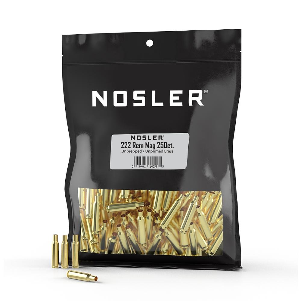 Nosler Unprimed Unprepped Brass Rifle Cartridge Cases .222 Rem Mag 250/ct (BULK) Nosler Unprimed Unprepped Brass Rifle Cartridge Cases .222 Rem Mag 250/ct (BULK)