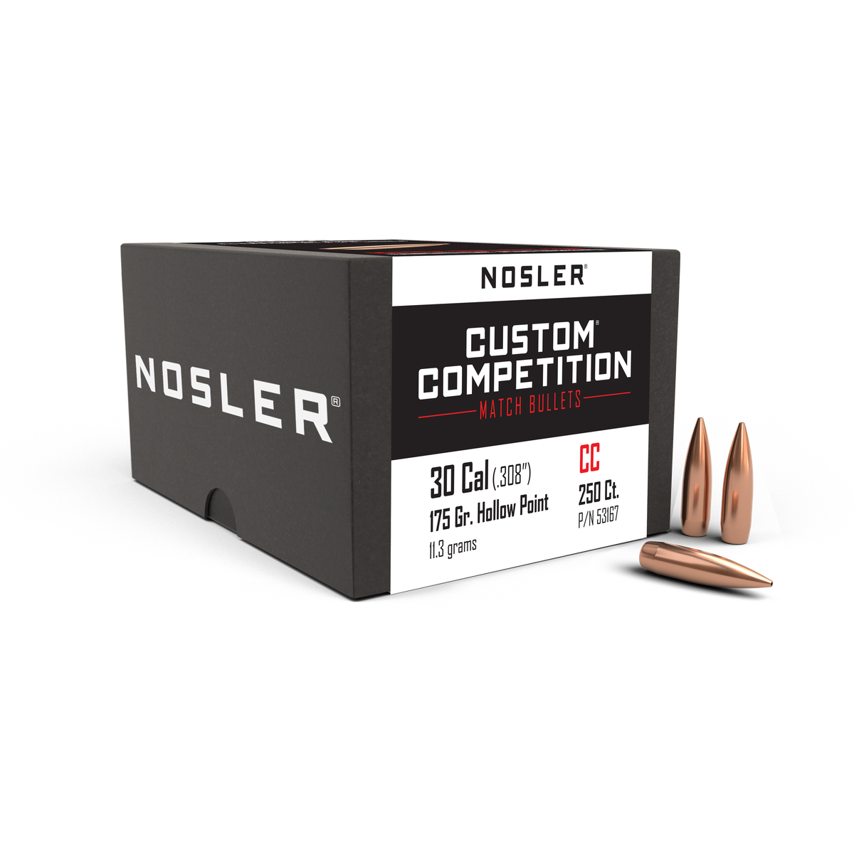 Nosler Custom Competition Rifle Bullets .30 cal .308″ 175 gr HPBT 250/ct Nosler Custom Competition Rifle Bullets .30 cal .308″ 175 gr HPBT 250/ct