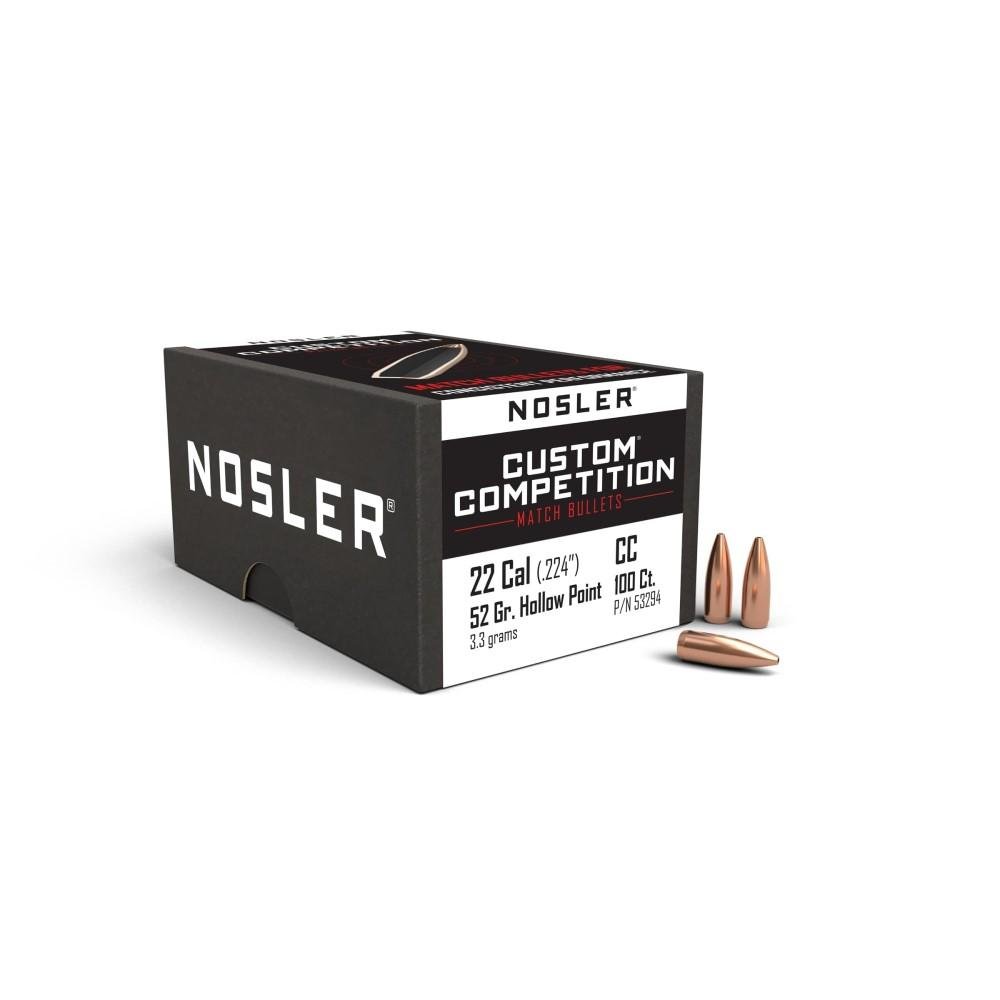 Nosler Custom Competition Rifle Bullets .22 cal .224″ 52 gr HPBT 100/ct Nosler Custom Competition Rifle Bullets .22 cal .224″ 52 gr HPBT 100/ct